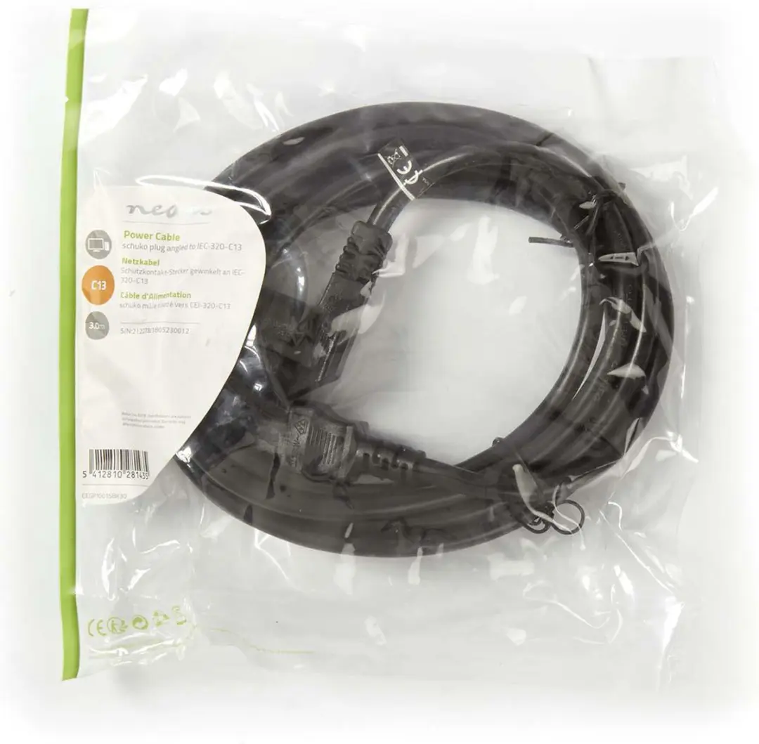 Nedis Stroomkabel Type F CEGL10000BK30 - 3m - Gehoekt