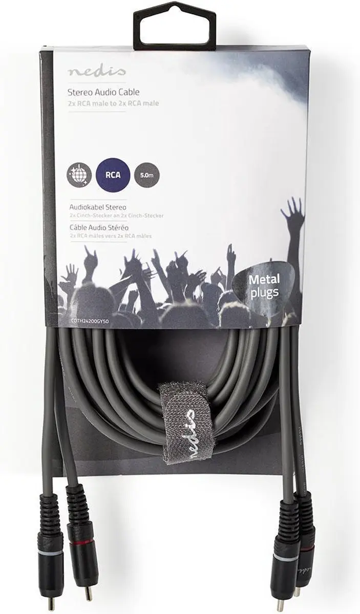 Nedis Stereo-Audiokabel RCA Male - 5m - Donkergrijs