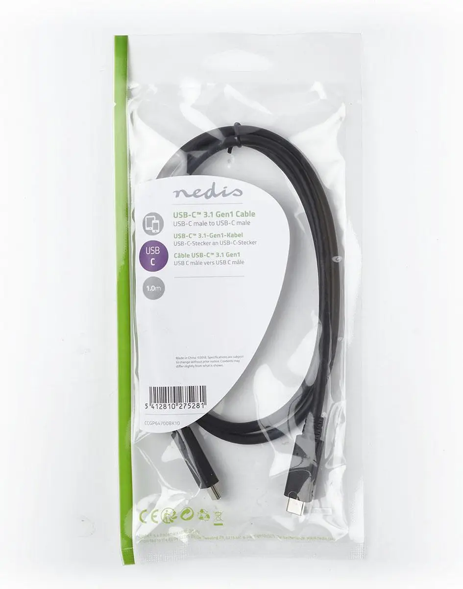 Nedis USB-C Kabel CCGP64700BK10 - 60W 4K@60Hz 1m - Zwart