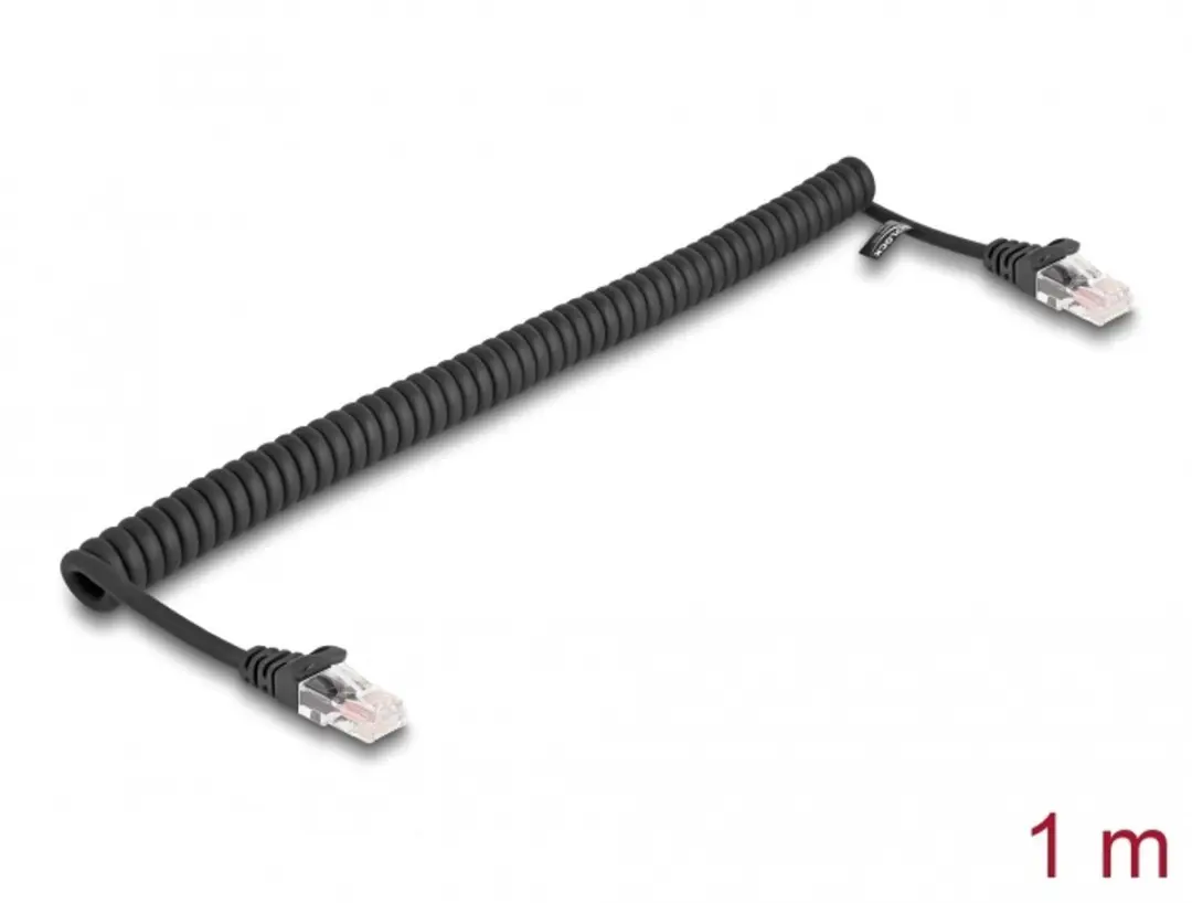 Delock RJ45 Coiled Kabel Cat.5e 1m - Zwart
