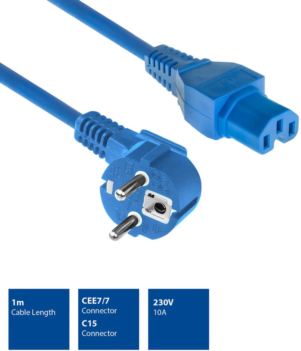 ACT AK5316 Schuko Netsnoer - Haaks - 1m - Blauw