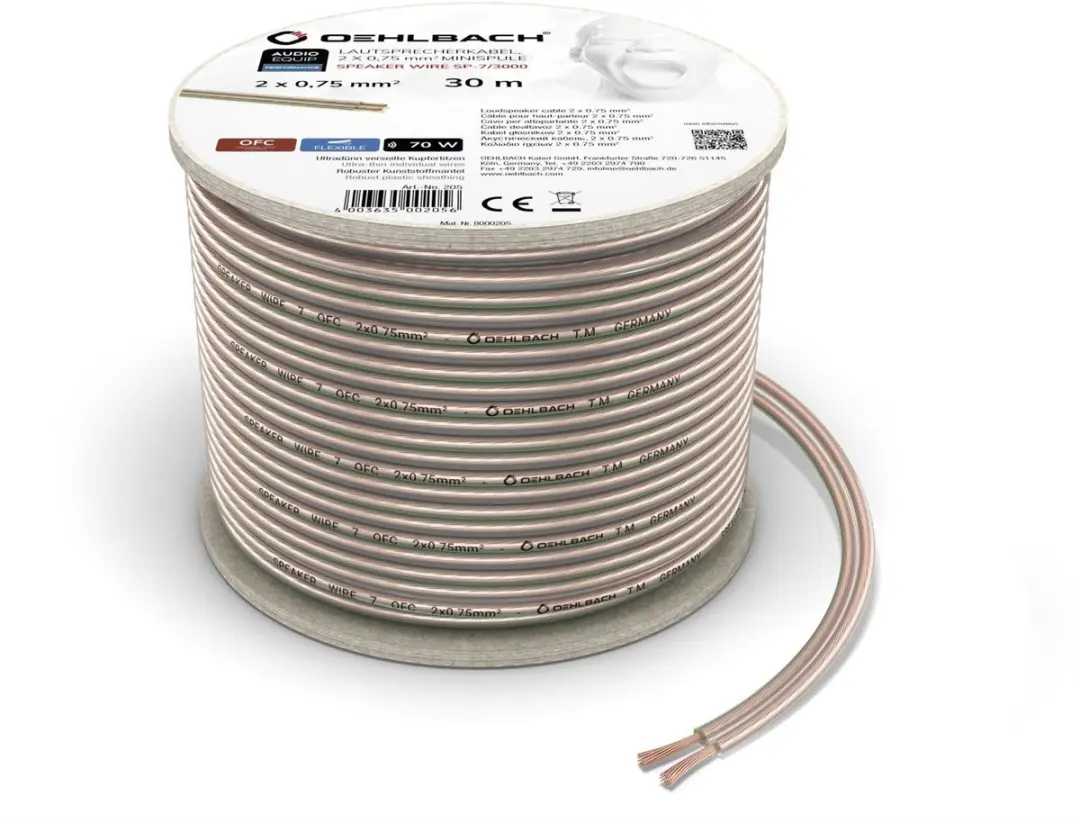 Oehlbach Luidsprekerkabel 2x0,75mm² - 30m Transparant