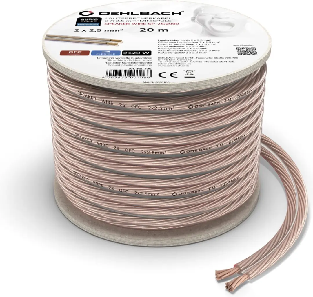 Oehlbach Luidsprekerkabel 2x2,5mm² - 20m Transparant