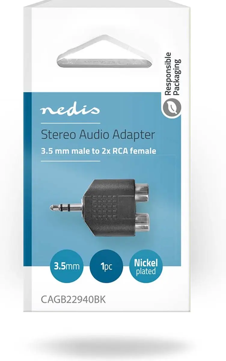 Nedis CAGB22940BK Stereo-Audioadapter 3,5mm naar 2x RCA - Zwart