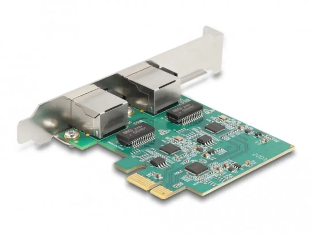 Delock PCIe x1 2x RJ45 2.5G LAN Kaart - RTL8125 Wit