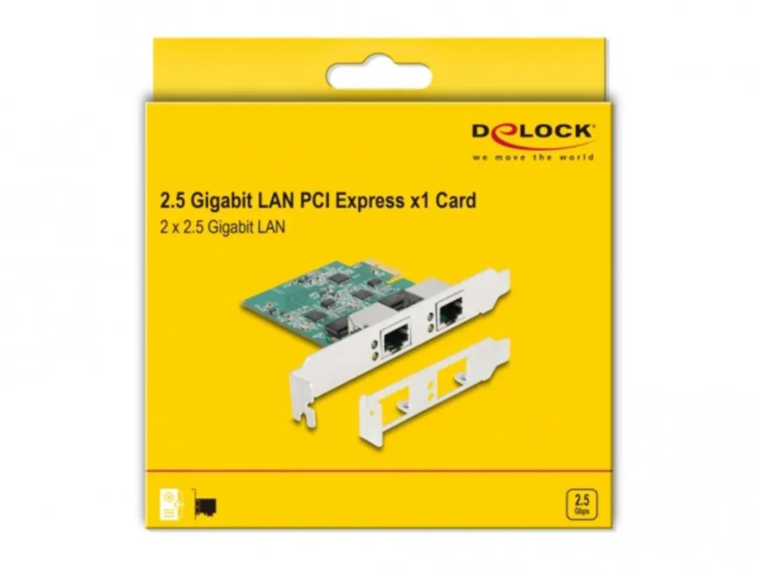 Delock PCIe x1 2x RJ45 2.5G LAN Kaart - RTL8125 Wit