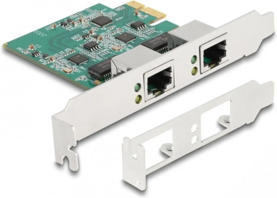 Delock PCIe x1 2x RJ45 2.5G LAN Kaart - RTL8125 Wit