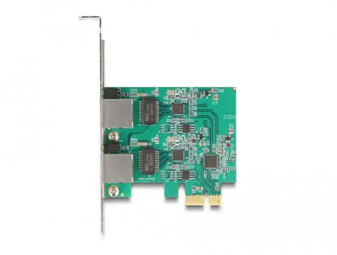 Delock PCIe x1 2x RJ45 2.5G LAN Kaart - RTL8125 Wit