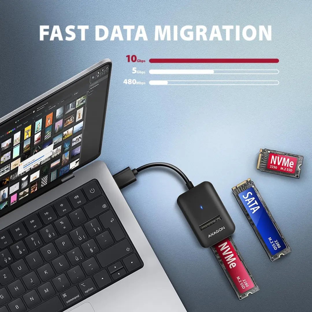 Axagon ADM2-AM M.2 SSD Adapter - USB-A 10Gbps - Zwart - afbeelding 6 van 6
