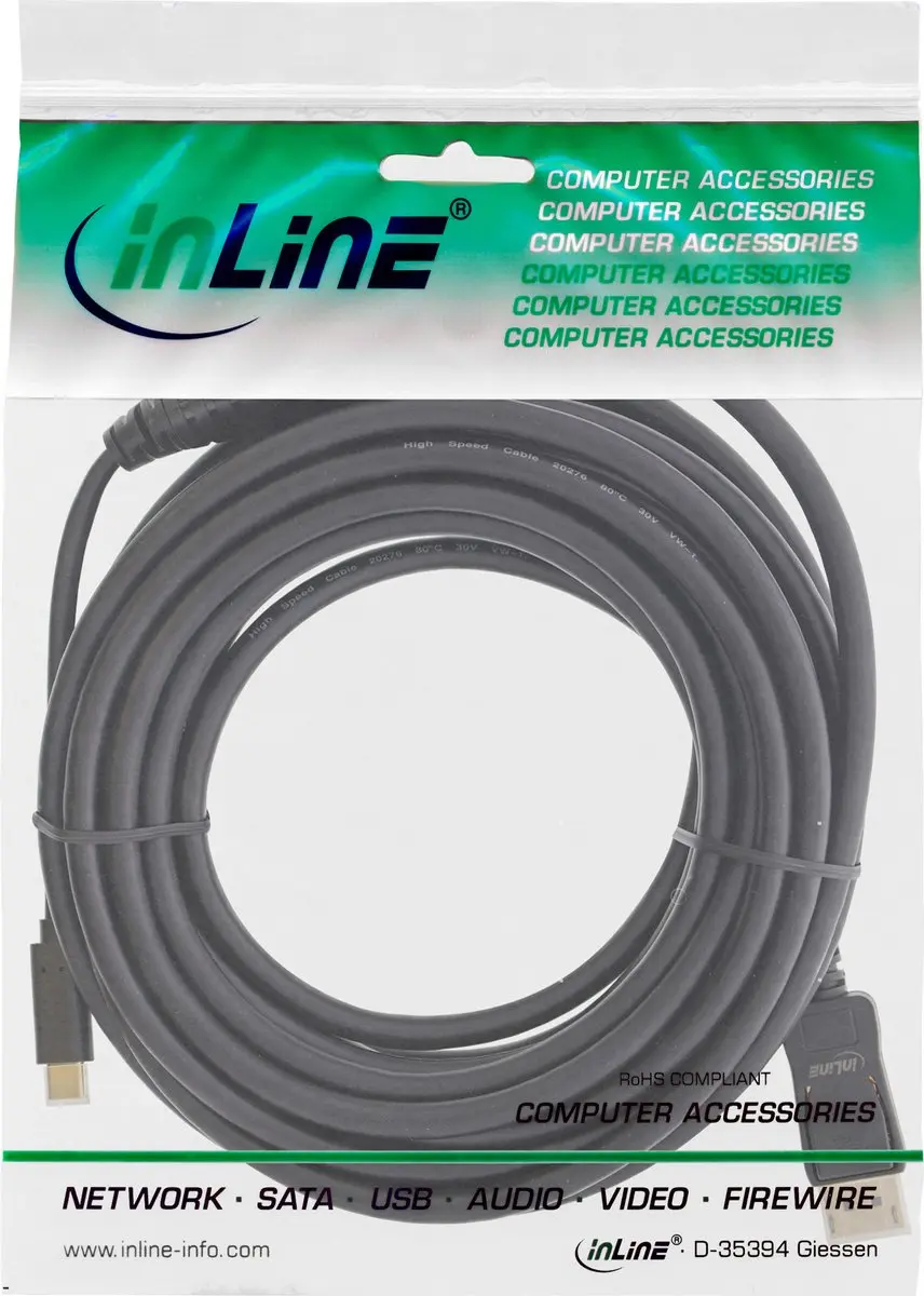 InLine USB-C naar DisplayPort Kabel 7,5m - Zwart