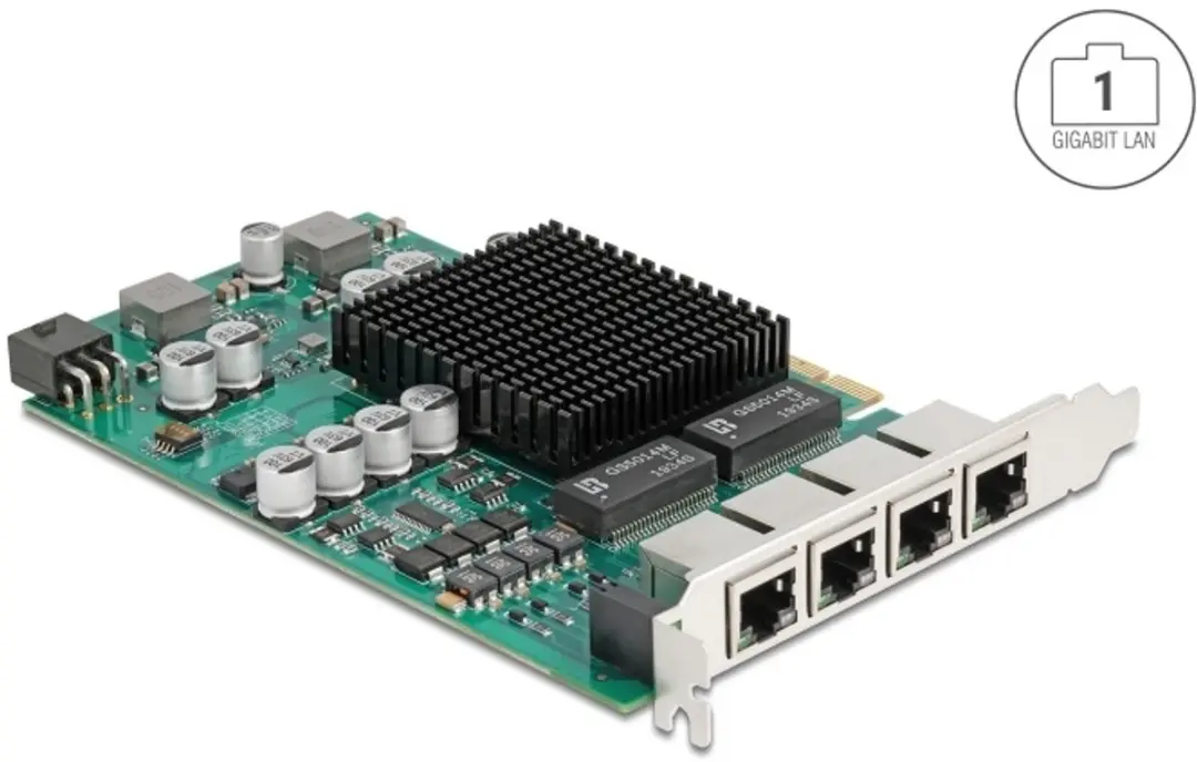 Delock PCIe x4 Netwerkkaart 4x RJ45 Gigabit PoE+ i350
