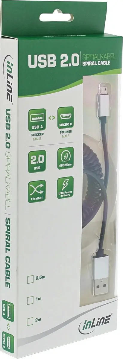 InLine USB Micro B naar USB-A Kabel 3m - USB 2.0 - 2A - Zwart