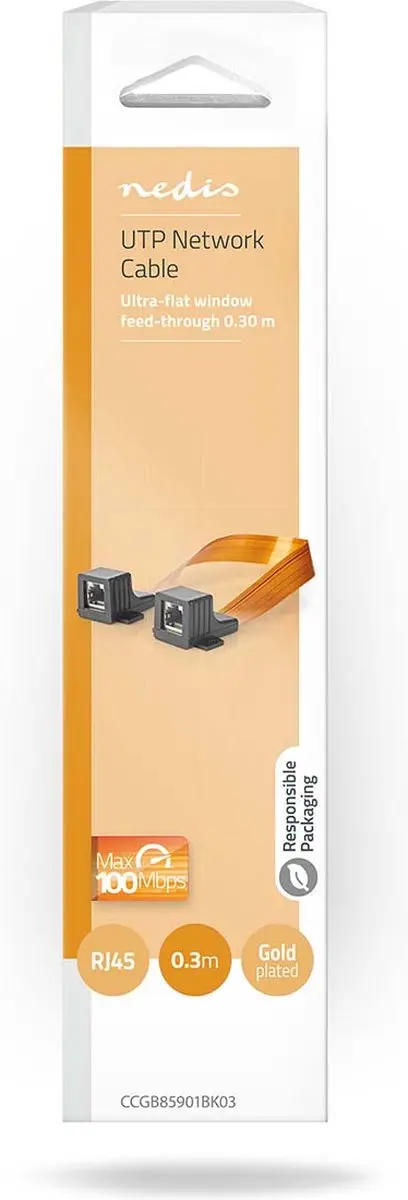 Nedis Vensterdoorvoer RJ45 0,30m - Plat - Oranje - Zwart