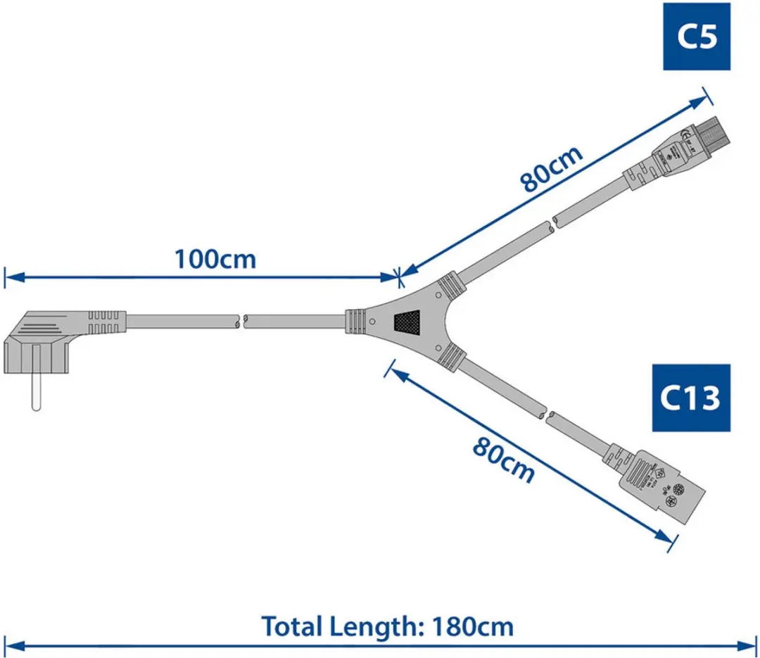 ACT Stroom Splitskabel AK5166 - 1x C13 + 1x C5 - 1m - Zwart