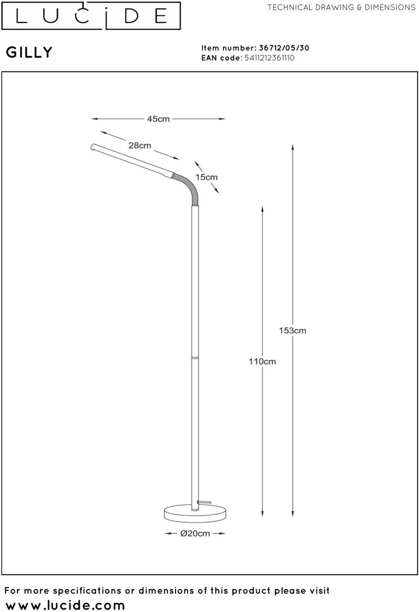 Lucide GILLY LED Leeslamp 6W 2700K - Zwart