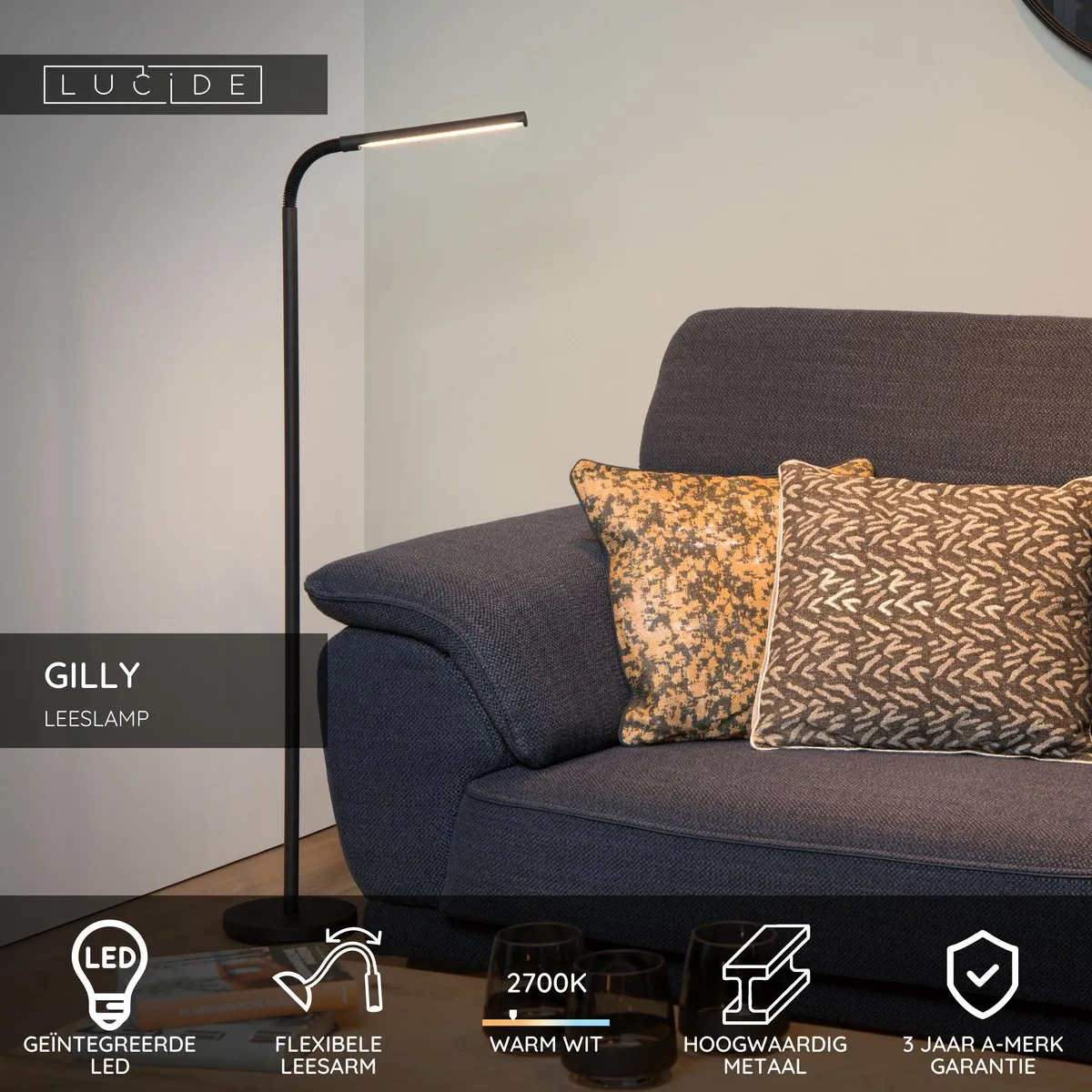 Lucide GILLY LED Leeslamp 6W 2700K - Zwart