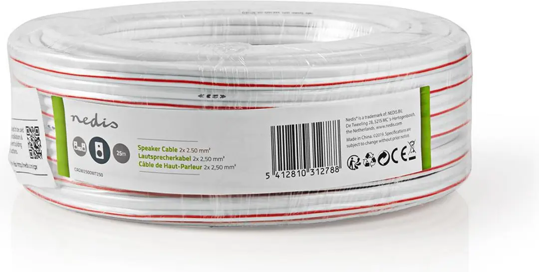 Nedis Speaker-Kabel CAGW2500WT250 - 2x 2.50mm² - 25m - Wit