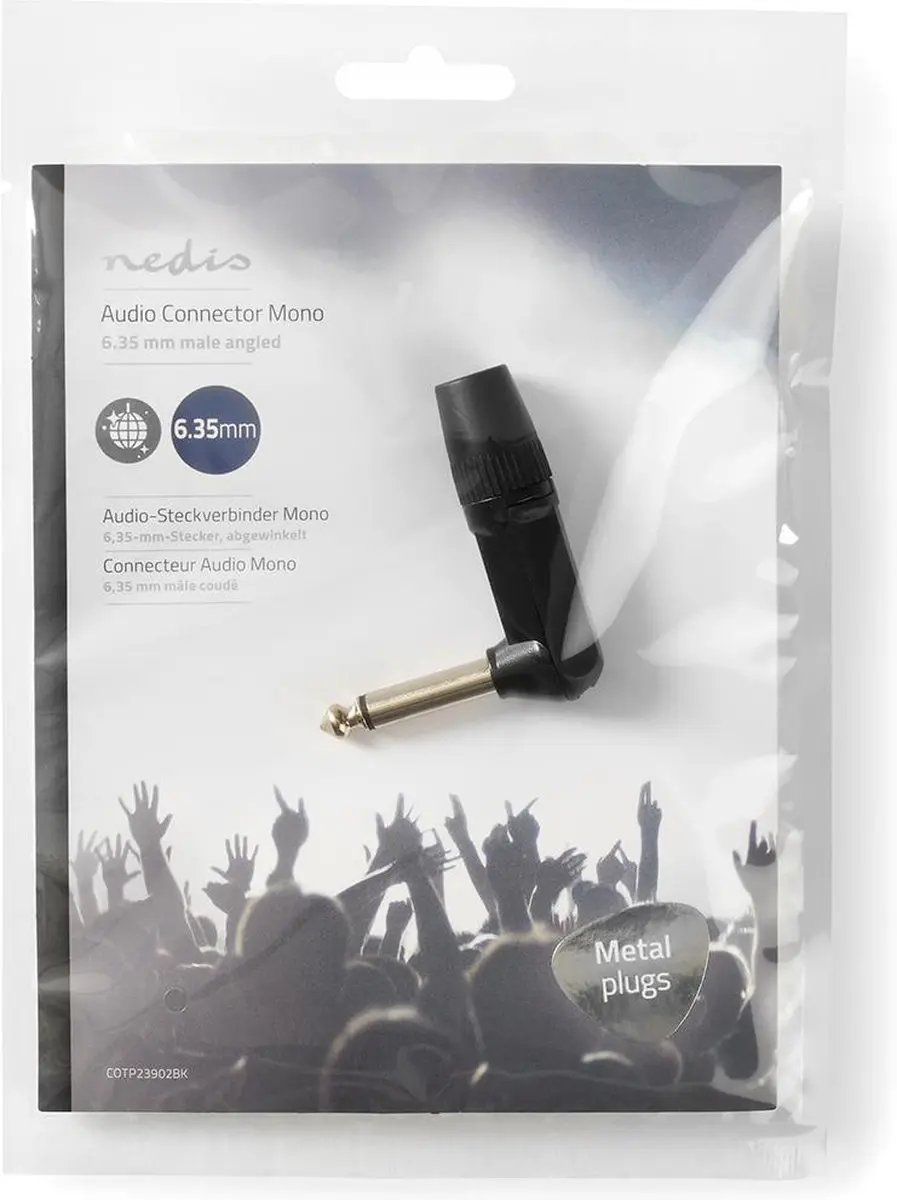 Nedis 6,35mm Audioconnector - Gehoekt Male - Vernikkeld - Zwart