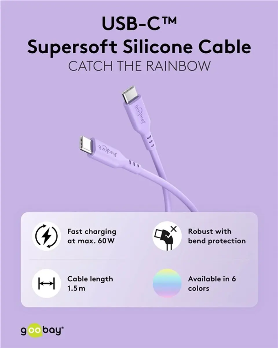 Goobay USB-C Siliconen Kabel 60W - 1,5m - Paars