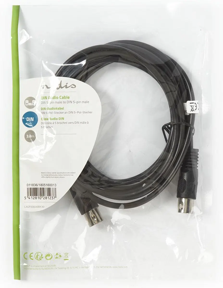 Nedis DIN-Audiokabel CAGP20000BK30 - 3m - 5-pins Male - Zwart