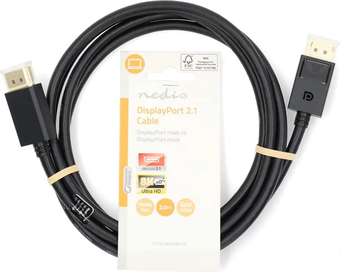 Nedis DisplayPort Kabel 8K@60Hz Verguld 2.00m - Zwart