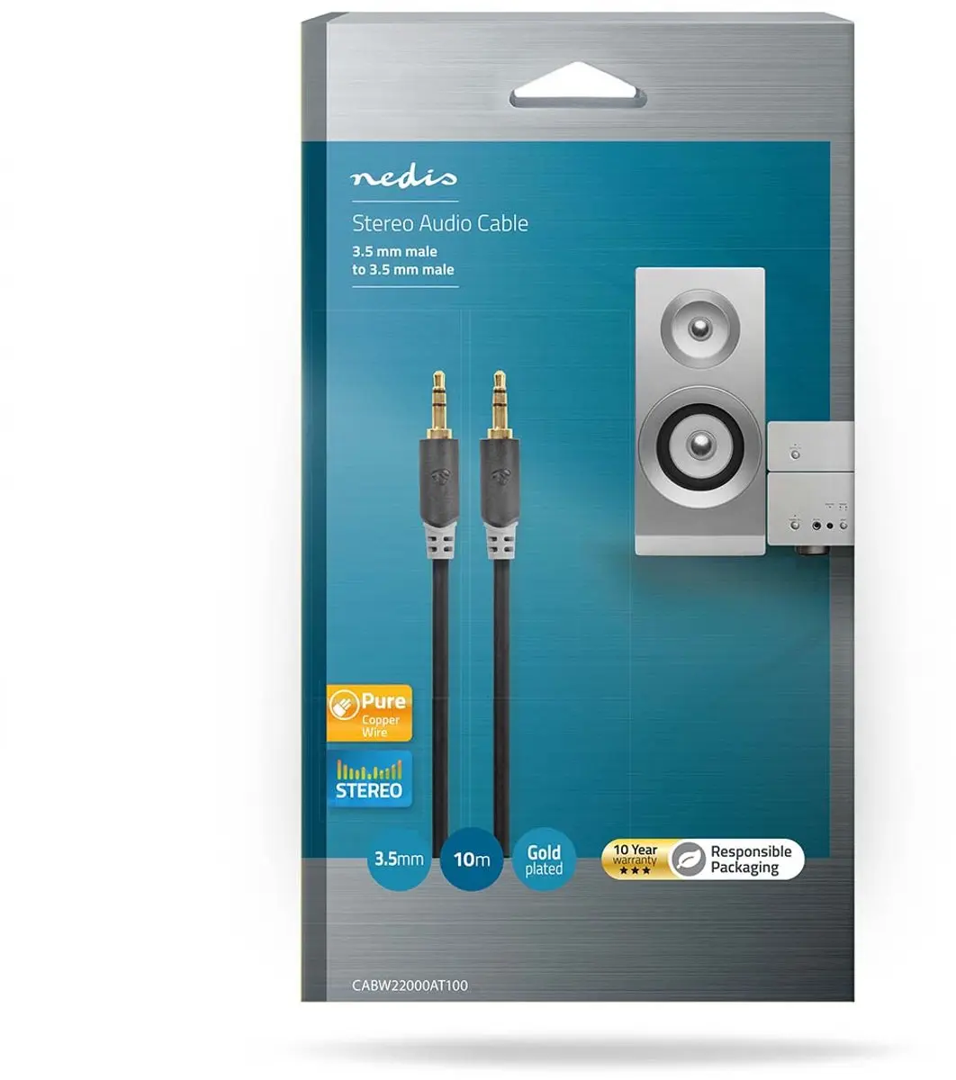 Nedis Stereo-Audiokabel 3,5mm M/M - 10m - Verguld - Antraciet