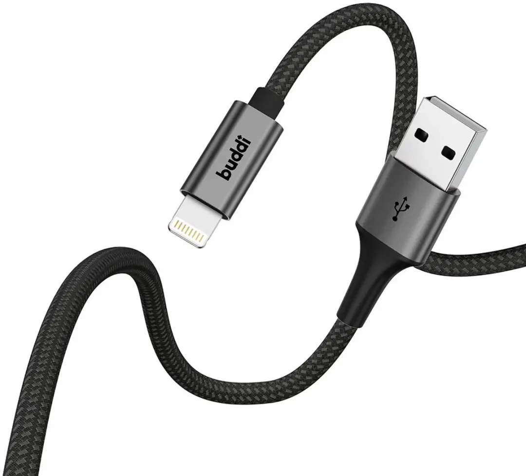 Buddi Flex USB-A naar Lightning Kabel 12W - 480Mbps - 0,3m Zwart
