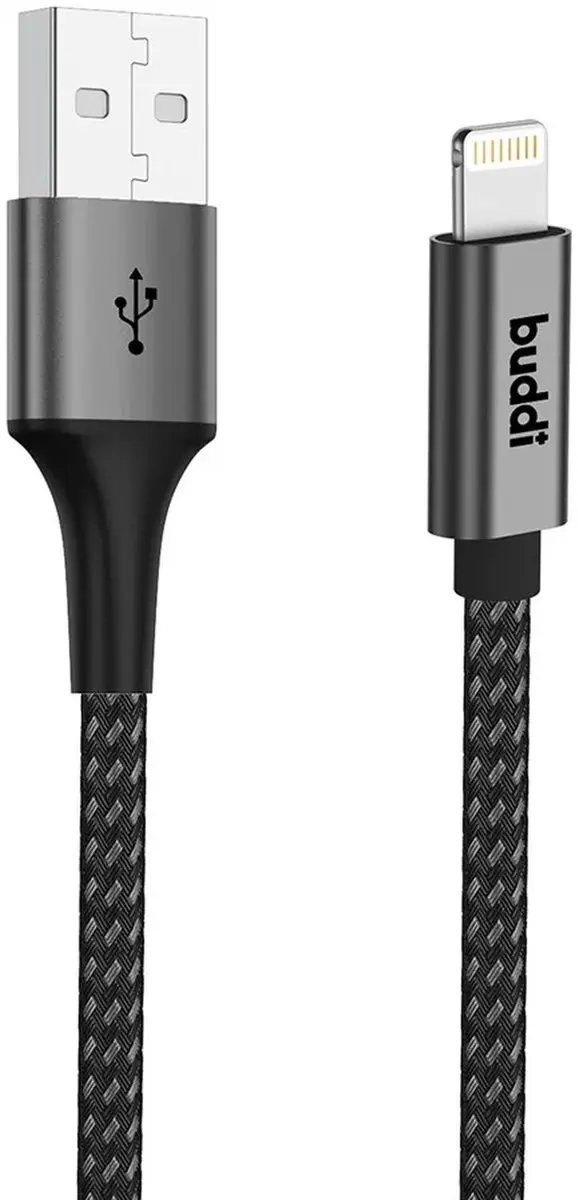 Buddi Flex USB-A naar Lightning Kabel 12W - 480Mbps - 0,3m Zwart