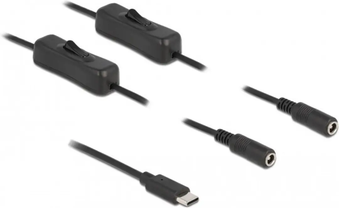 Delock USB-C DC Splitter 2x 5,5x2,1mm 15W - 1m - Zwart