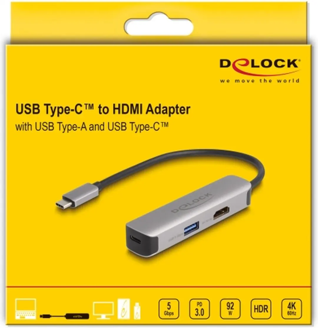 Delock USB-C naar HDMI 4K 60Hz Adapter - 92W PD - Grijs