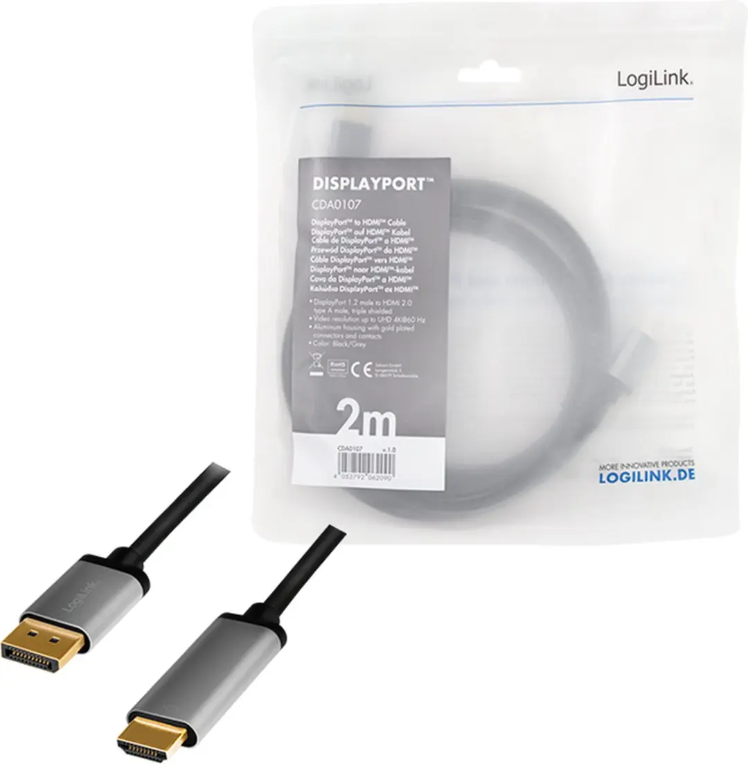 Logilink CDA0107 DisplayPort naar HDMI Kabel - 2m - Zwart/Grijs