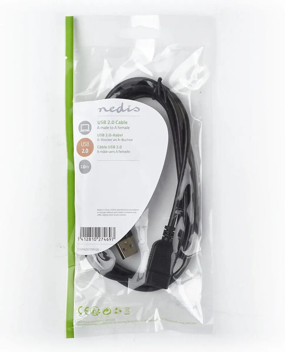 Nedis USB 2.0 A-A Kabel 2m - Zwart