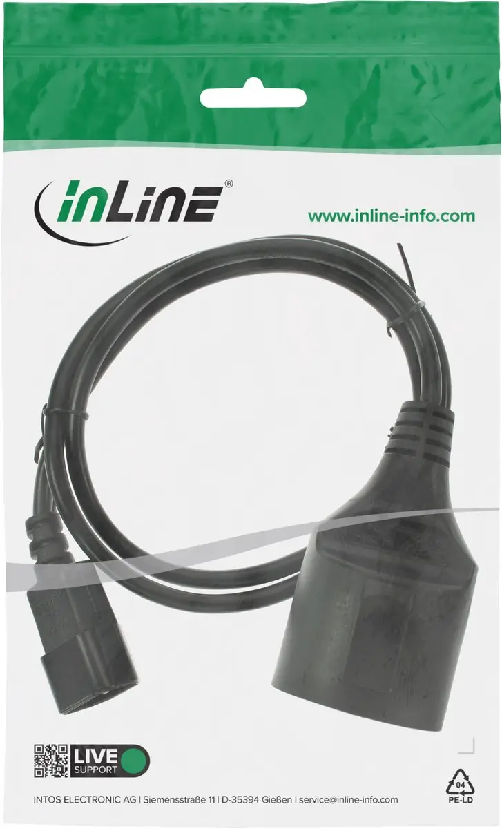 InLine C14 CEE 7/3 Stroomkabel 3x0,75mm² - 1m - Zwart