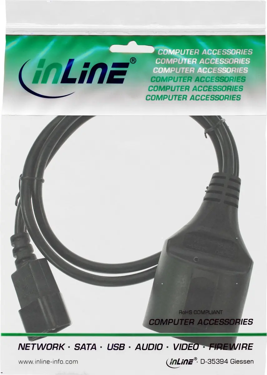 InLine C14 CEE 7/3 Stroomkabel 3x0,75mm² - 1m - Zwart