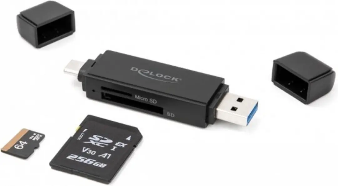 Delock Cardreader USB-C/USB-A 5Gbps - SD/MicroSD - Zwart