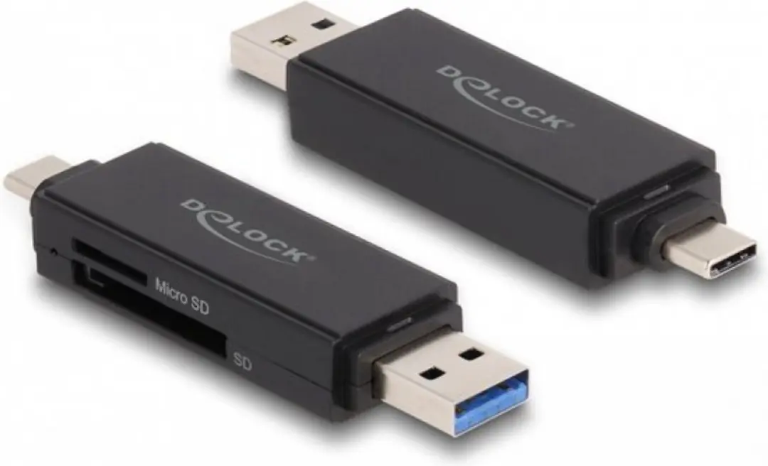 Delock Cardreader USB-C/USB-A 5Gbps - SD/MicroSD - Zwart