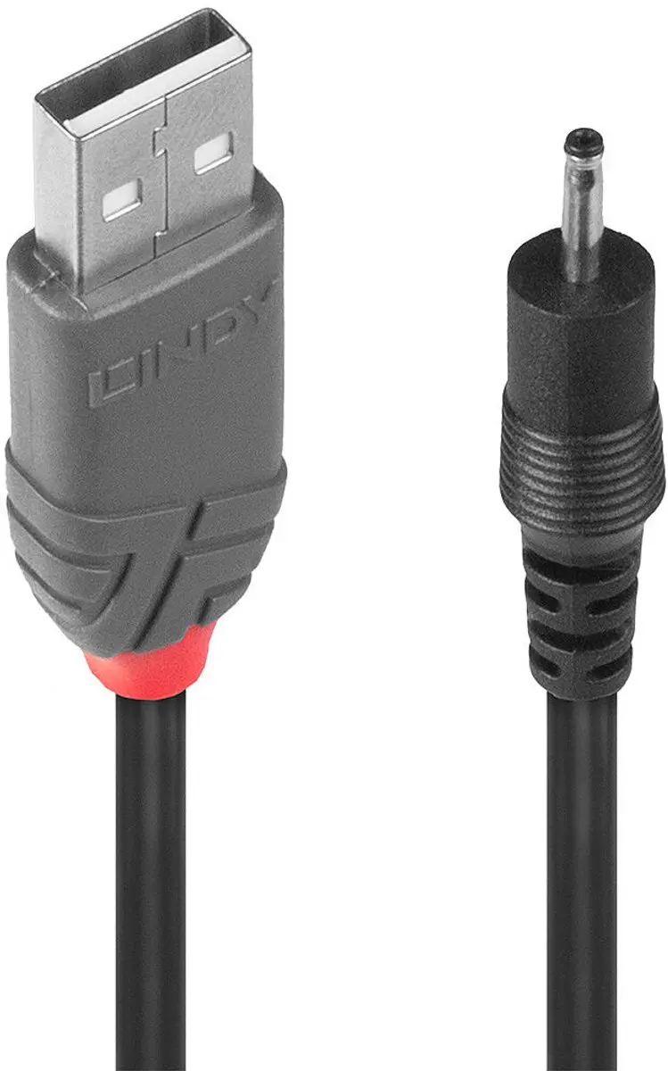 Lindy USB A naar DC-Hohlstecker Adapterkabel 2,35/0,7mm - Zwart