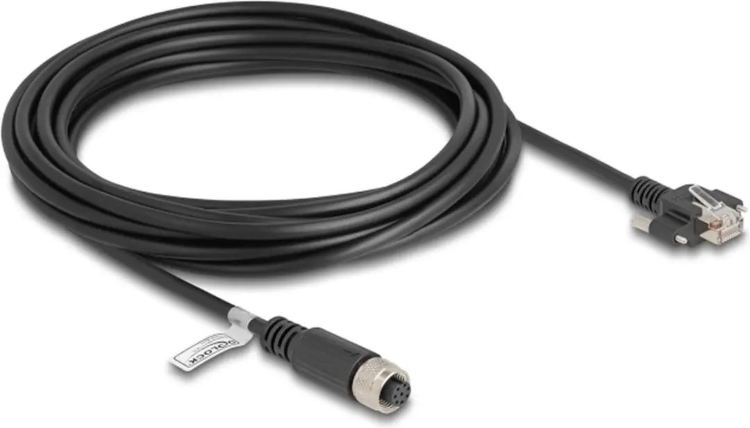Delock M12 A-coded 8P RJ45 Kabel - 5m - Zwart