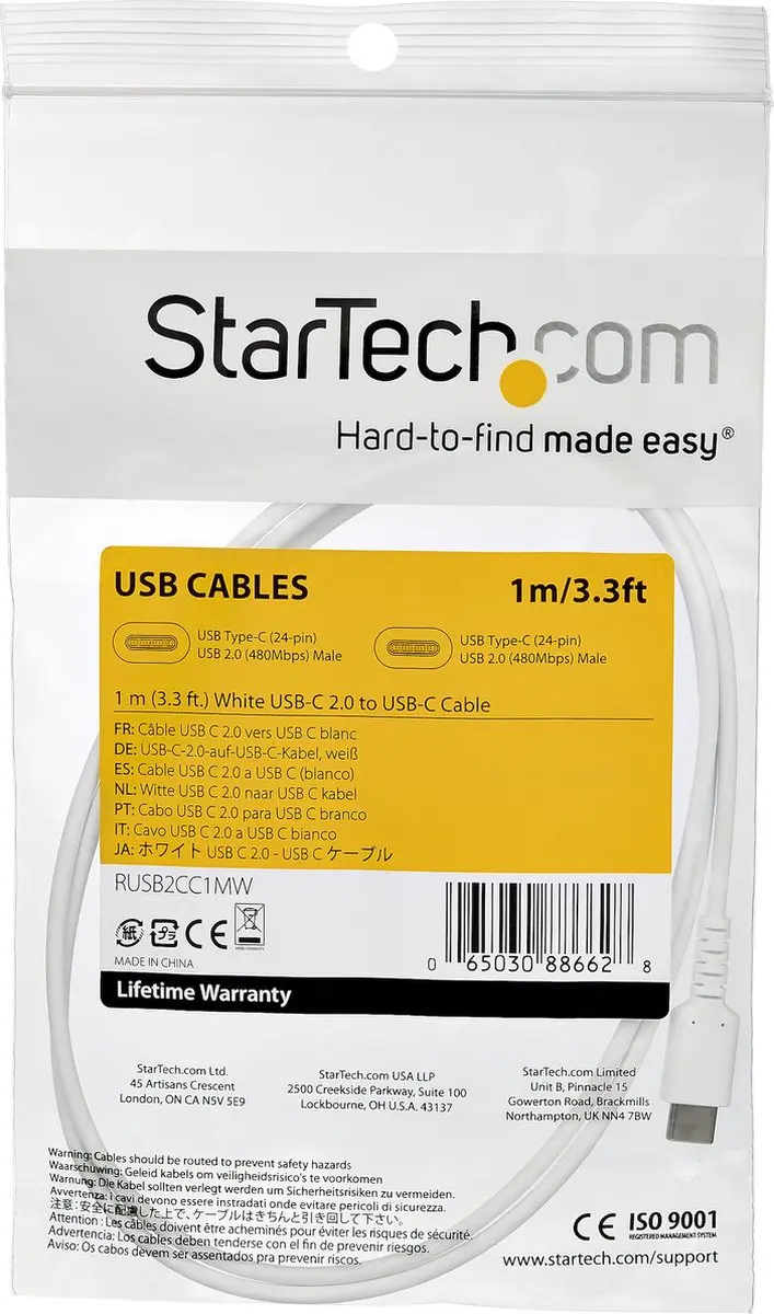 Startech USB-C Kabel RUSB2CC1MW - USB 2.0 - 1m - Wit