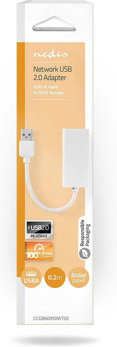 Nedis USB 2.0 Netwerkadapter 100Mbps RJ45 - 20cm - Wit