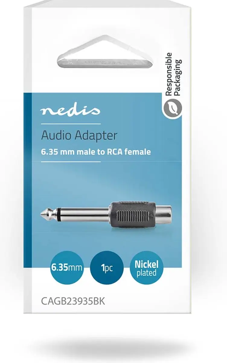 Nedis Mono-Audioadapter 6,35mm Male naar RCA Female - Zwart