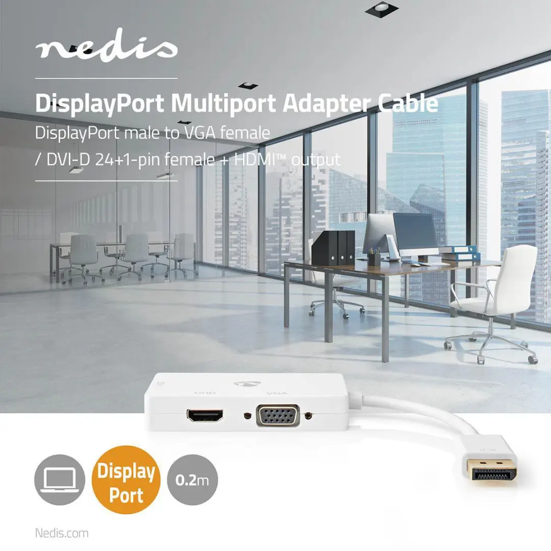 Nedis DisplayPort-adapter CCGP37366WT02 - 4K@60Hz - Wit