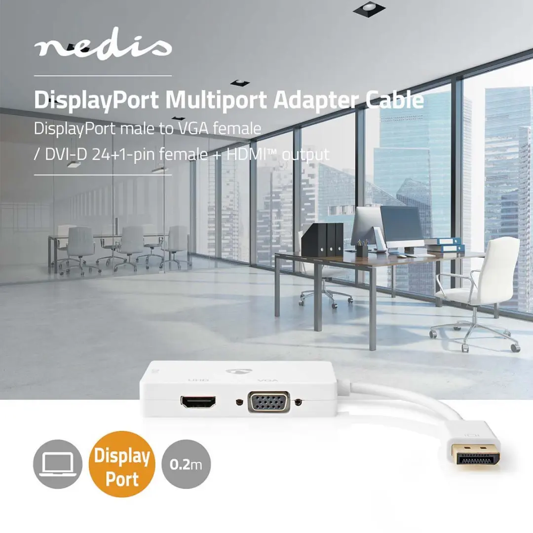 Nedis DisplayPort-adapter CCGP37366WT02 - 4K@60Hz - Wit