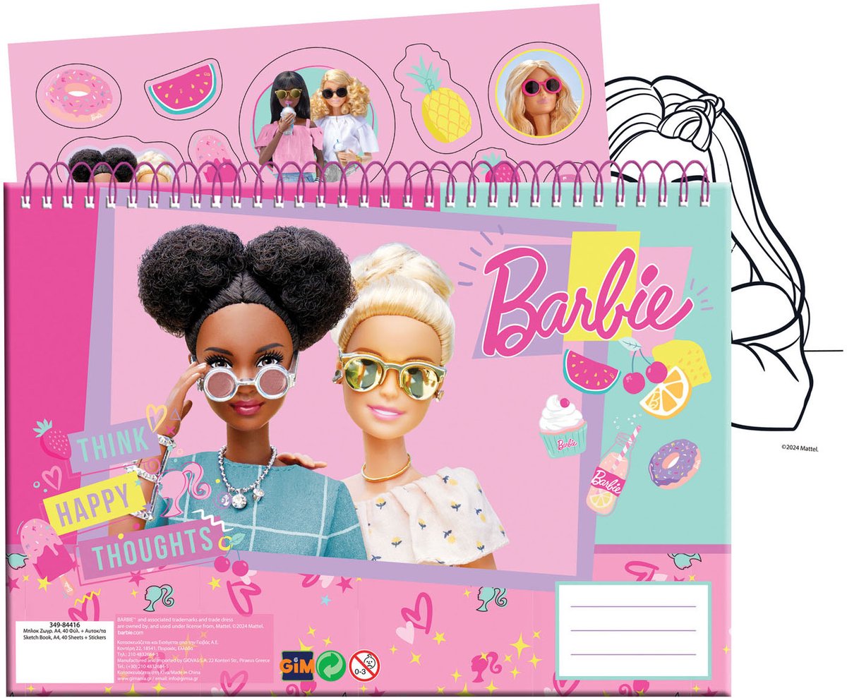 Barbie tekenblok met stickers - 40 vellen creatief speelgoed.