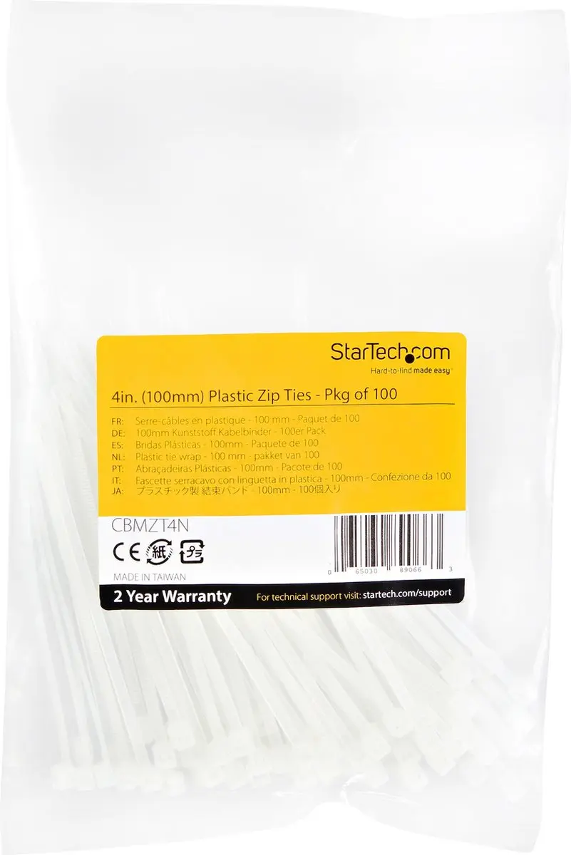 Startech Witte Kabelbinders 100mm - 100 Stuks - afbeelding 6 van 6