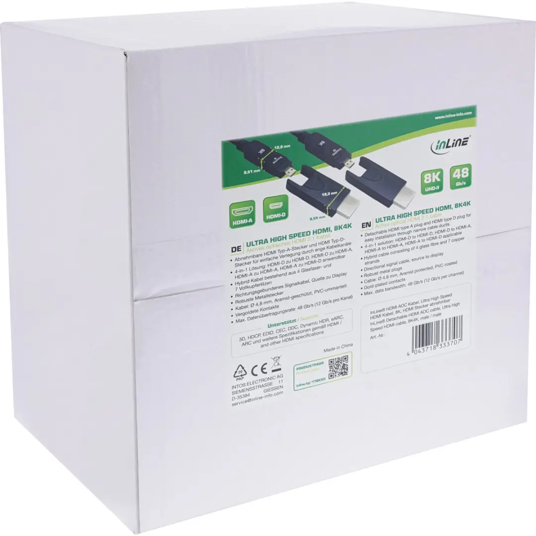InLine HDMI AOC-kabel 8K/4K 80m - Ultra High Speed - Zwart