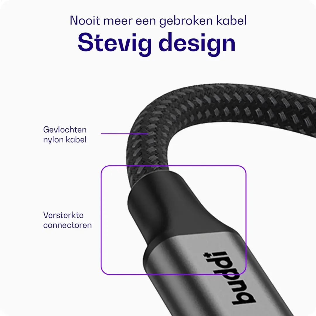 Buddi Flex USB-A naar Micro-B Kabel 12W 1m - Zwart