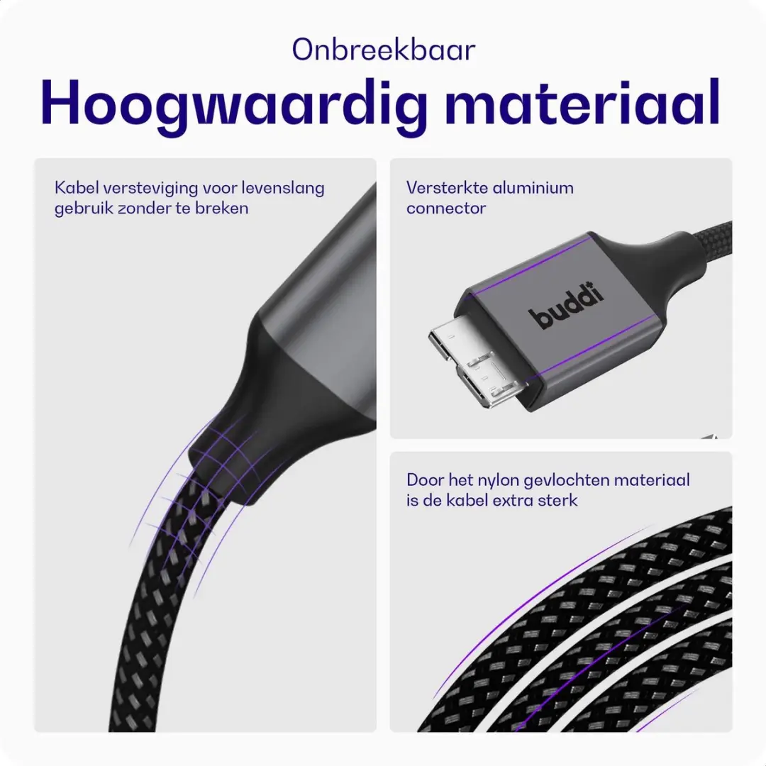 Buddi Flex USB-A naar Micro-B Kabel 12W 1m - Zwart