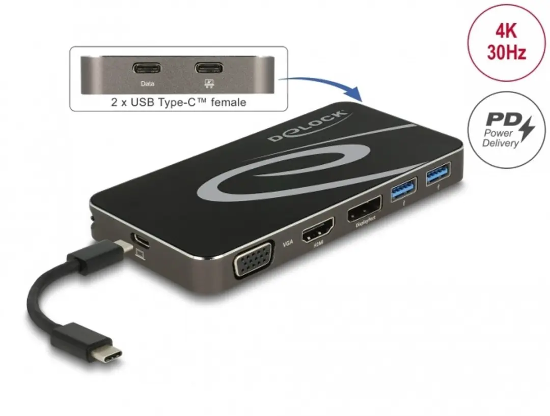 Delock USB-C 3.2 Dockingstation 4K HDMI/1080p VGA