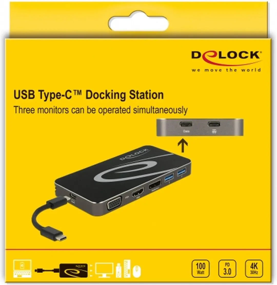 Delock USB-C 3.2 Dockingstation 4K HDMI/1080p VGA - PD 3.0 - Zwart